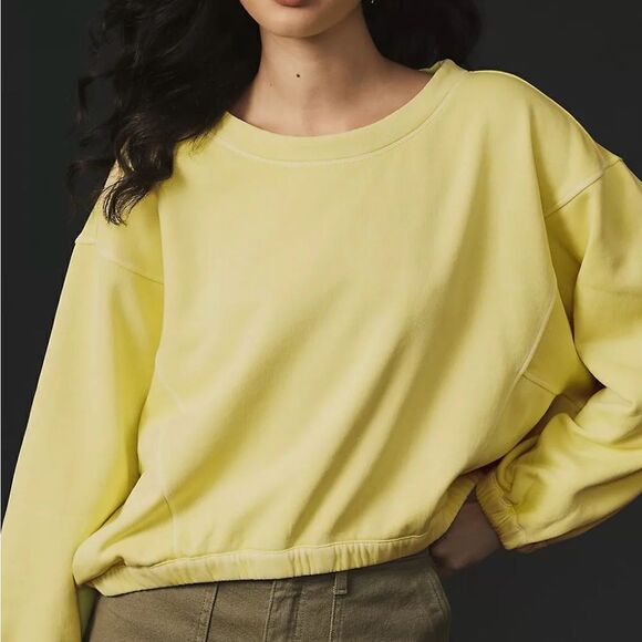 Anthropologie sz S Boxy Crop Sweatshirt NWT limr green crop dolman sweatshirt - Picture 2 of 16